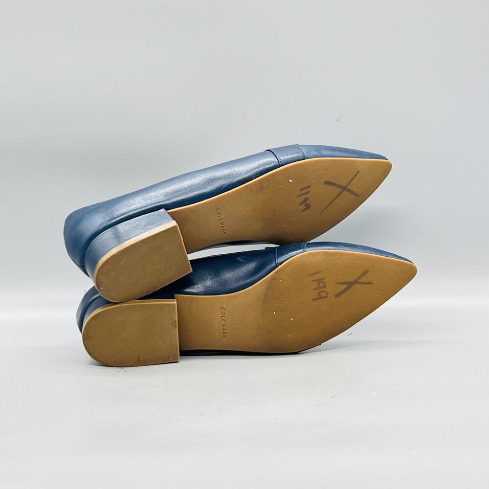 Cole Haan Shoes Women 8 Blue Leather Loafer Flats Pointed Toe Block Heel Slip On - Picture 8 of 11